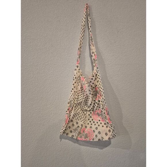 Free People Gauze Muslin‎ Reusable Tote Bag White Pink Print 18x17 Large Eco Bag - Picture 2 of 5